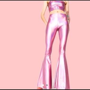 high waisted dolls kill holographic bell bottoms!